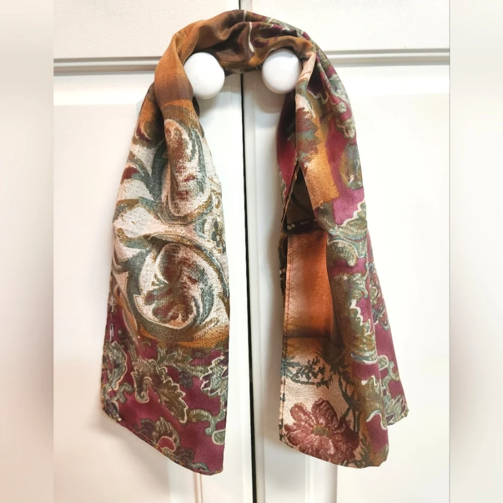 Bloomingdale's Floral Tapestry Pattern Silk Oblong Scarf